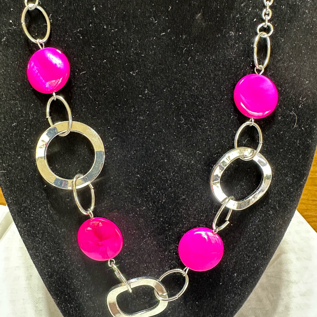 Silver Tone And Pink Necklace